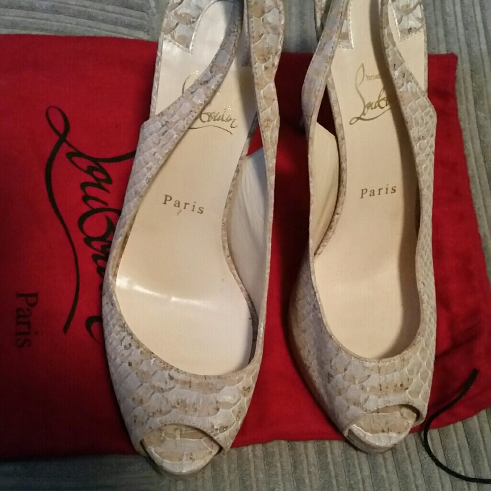 Authentic Christian Louboutin Python Sling Backs.… - image 1