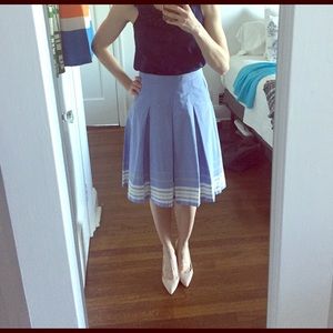 J. Crew Blue and White Pleated Skirt, Size 2