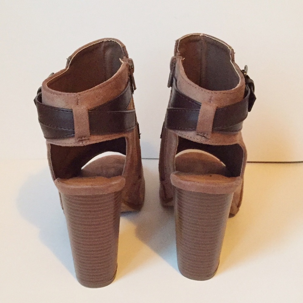 Last Pair (5.5)Taupe Peep Toe Buckle Booties - Picture 5 of 5