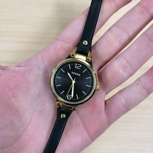 Fossil black and gold leather slim watch