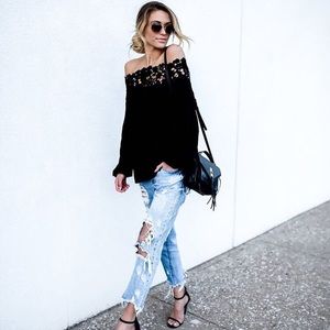 Lace neck detail off the shoulder top