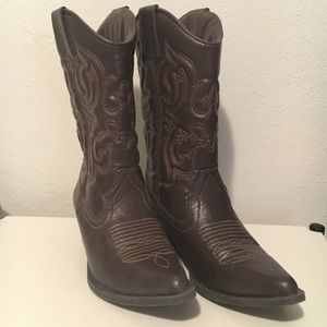 Brown faux leather cowboy boots