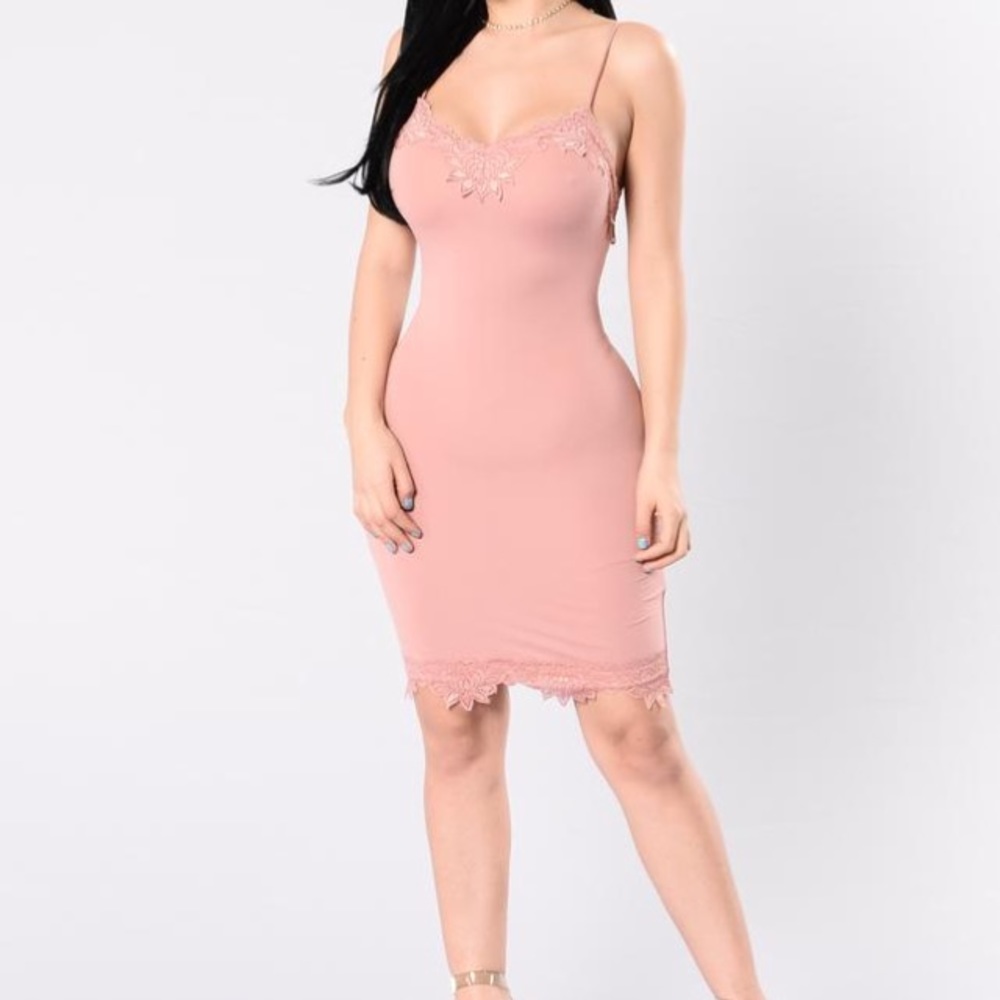 Mauve lace trim dress