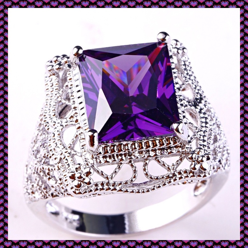 💍LARGE AMETHYST GEMSTONE FILIGREE STERLING SILVER