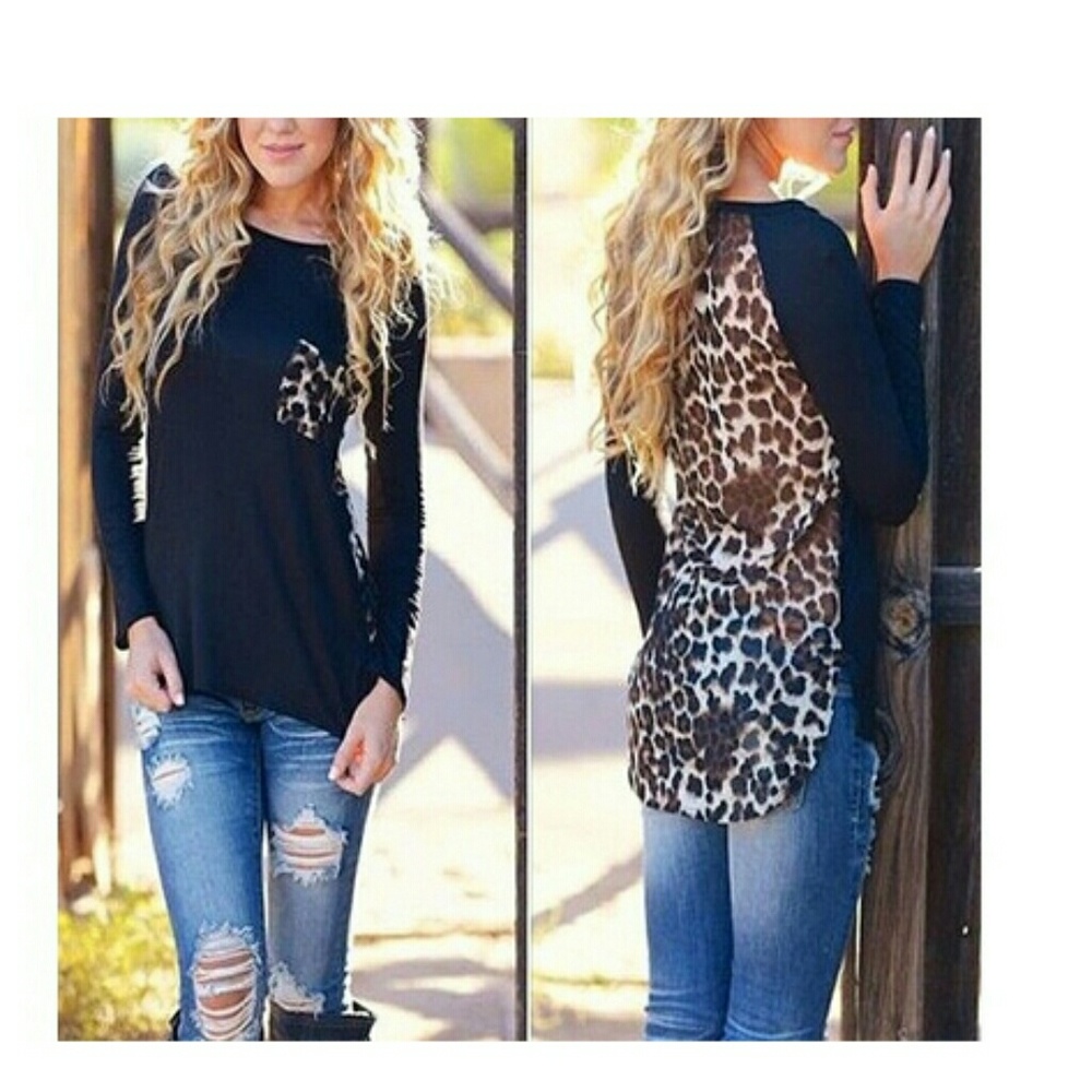Black and leopard print shirt size XL .
