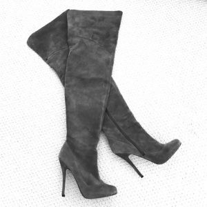 Over the knee grey suede boots