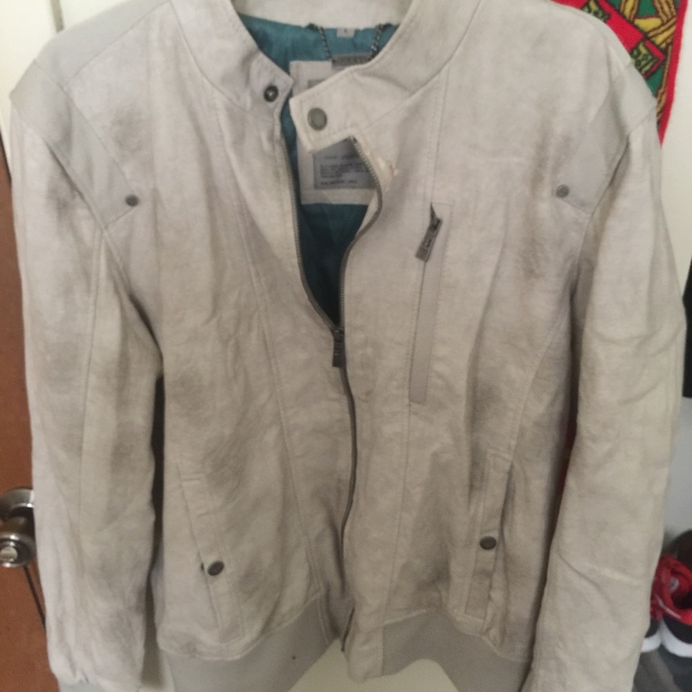 Guess White Leather Bomber