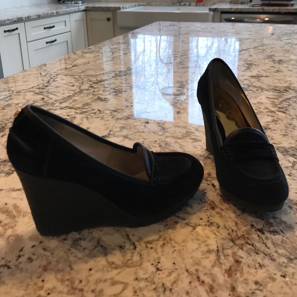 Michael kors wedge loafer black suede size 7