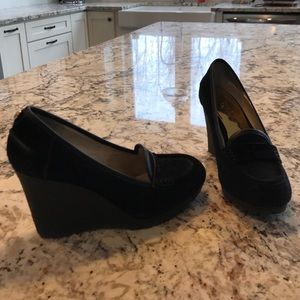Michael kors wedge loafer black suede size 7