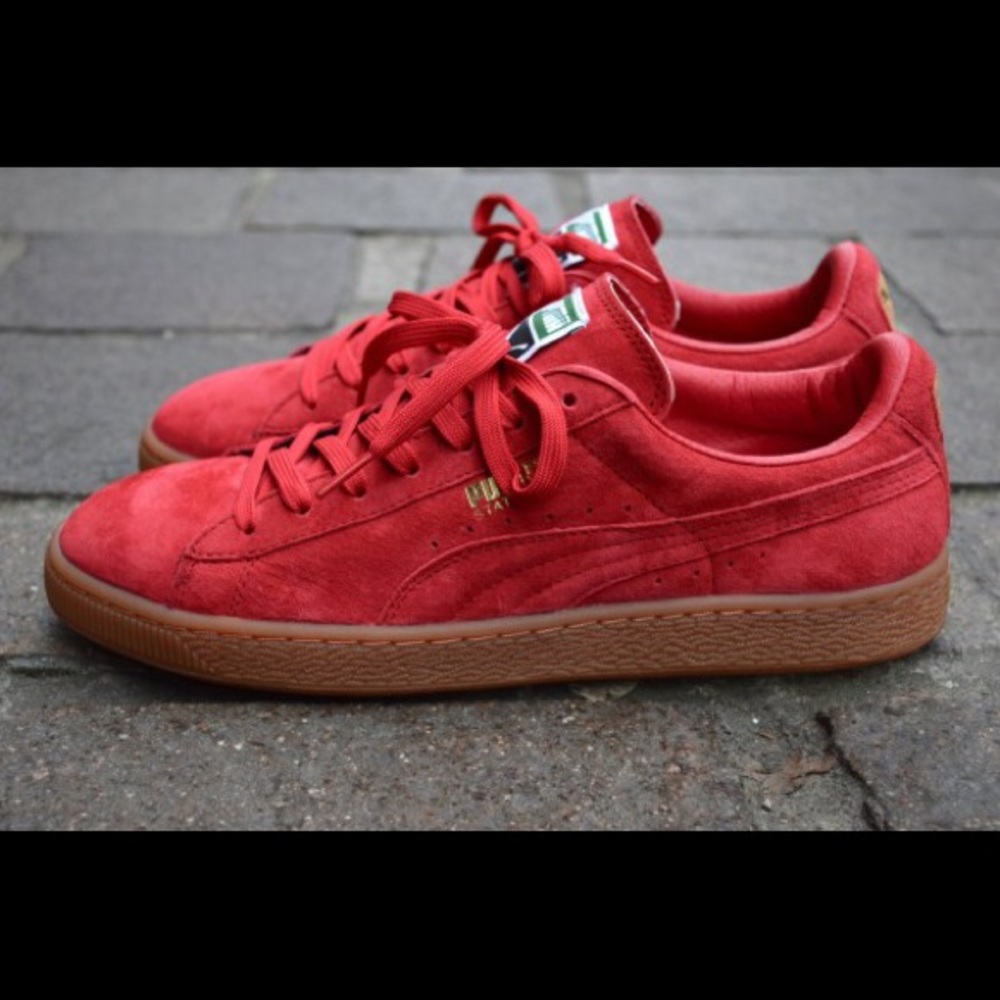 Puma red suede sneakers with gum sole