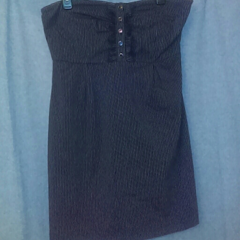 Black pinstripe Mini strapless dress