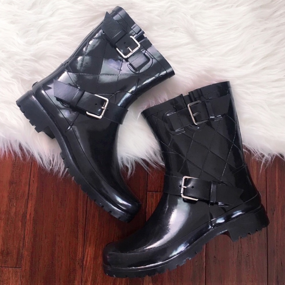 Sperry Top Sider Black Quilted Rubber Rain Boots - Picture 2 of 6