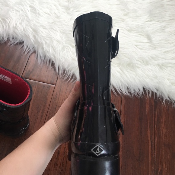 Sperry Top Sider Black Quilted Rubber Rain Boots - Picture 5 of 6