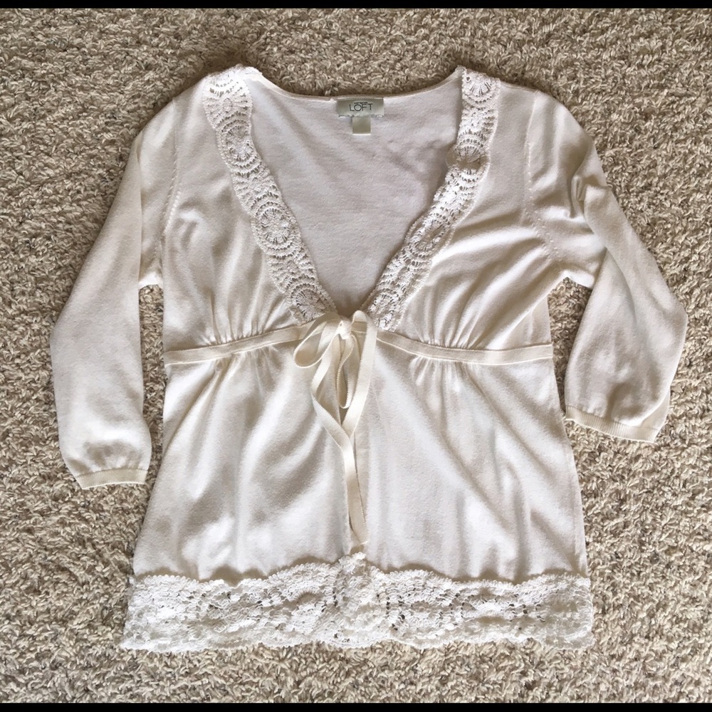 Cream The Loft crocheted-trim cardigan