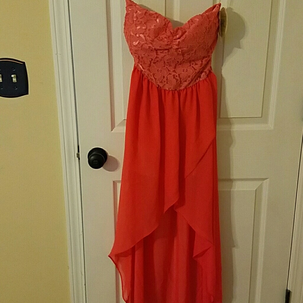 Pink strapless high low dress