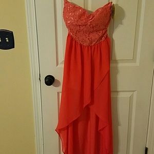 Pink strapless high low dress