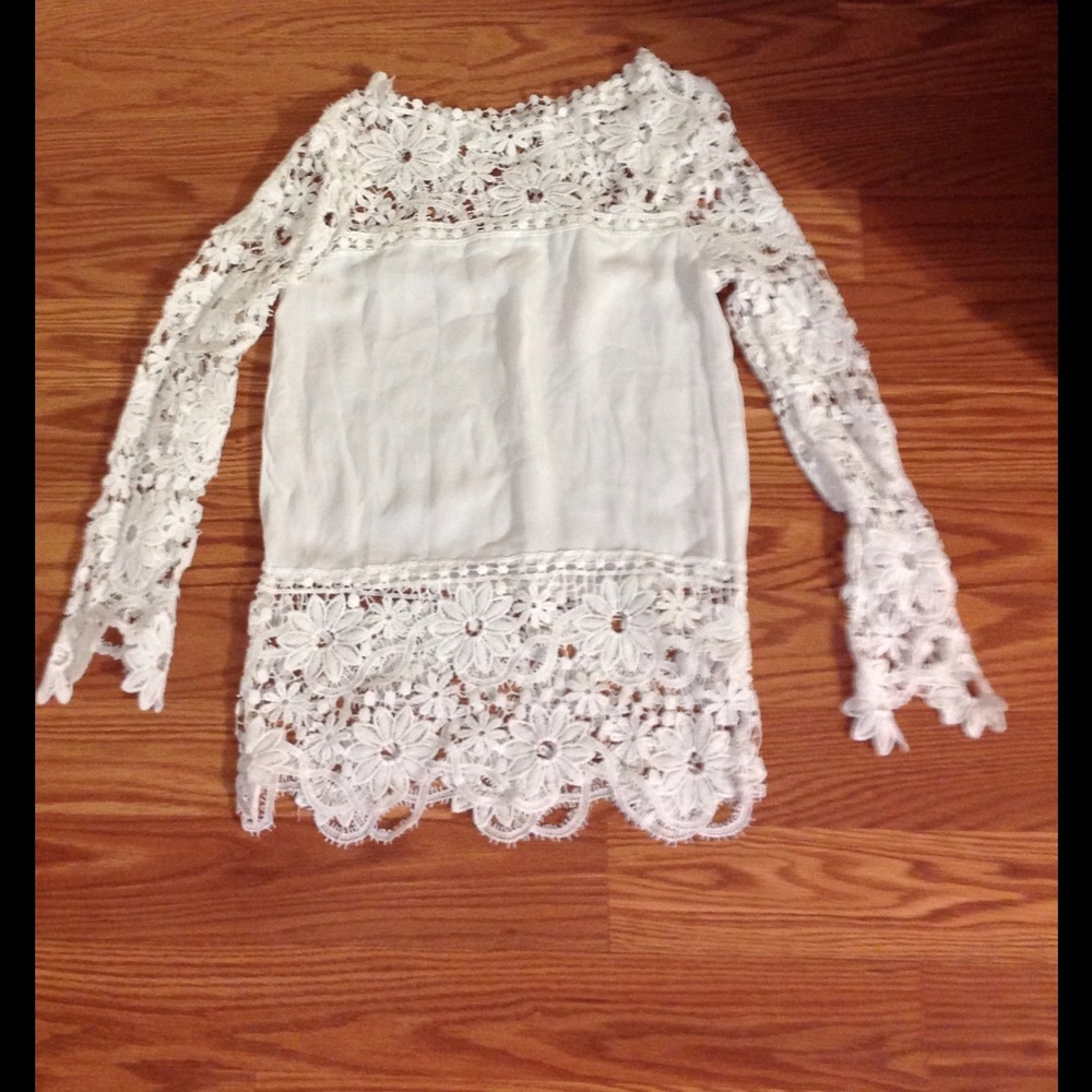 Pretty Lace Trimmed Long Sleeve Blouse