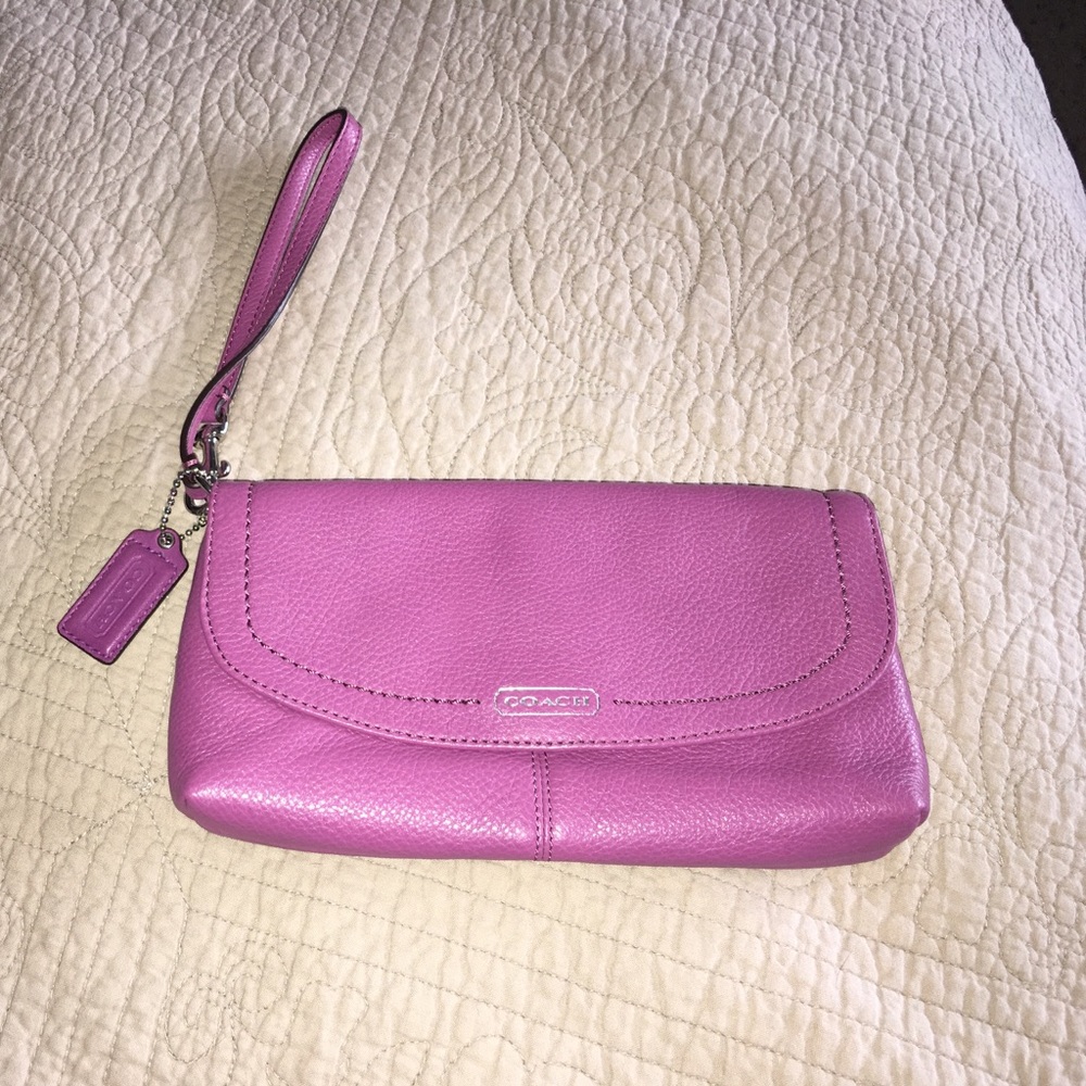 Purple coach wristlet purse