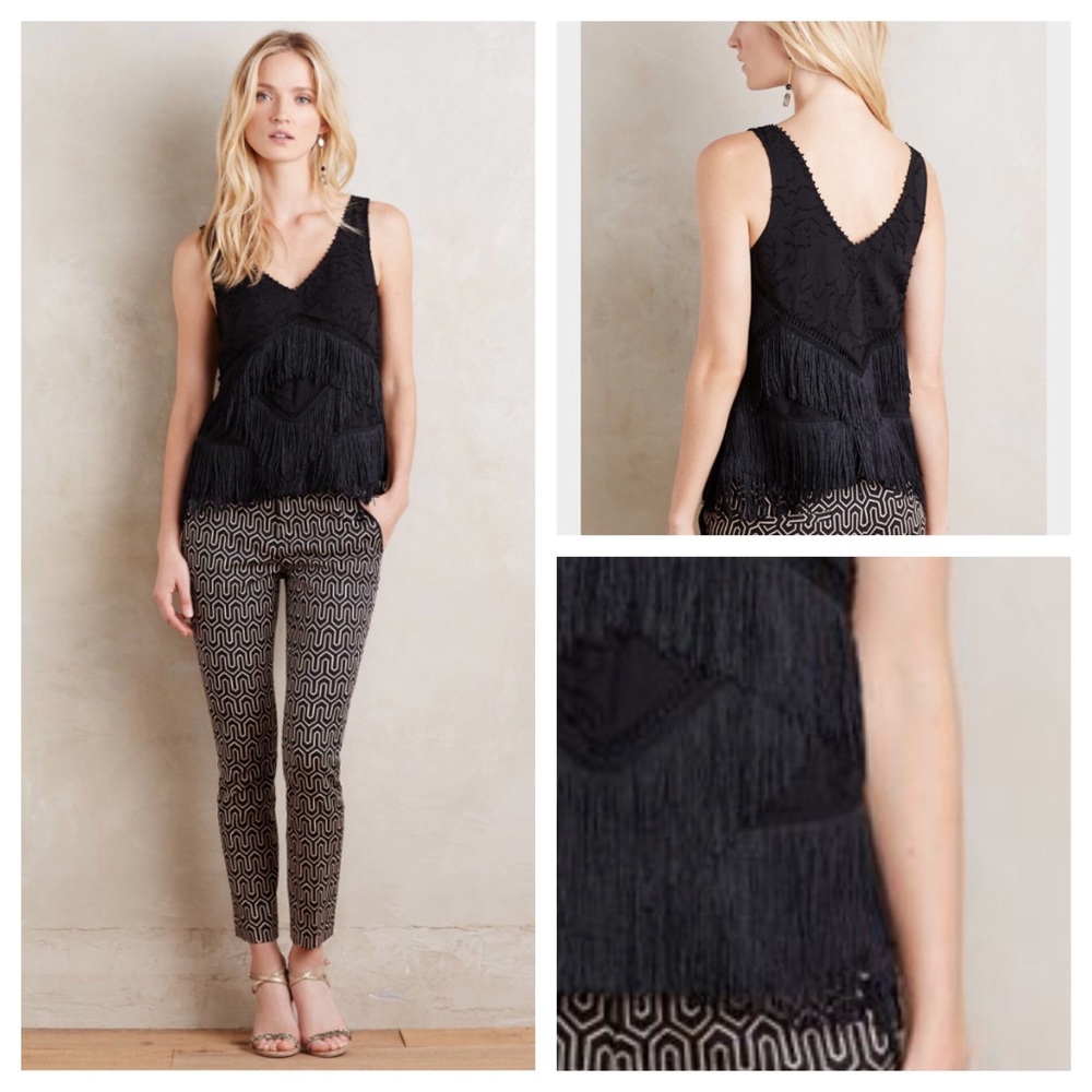 HD in Paris black tiered fringe shell top