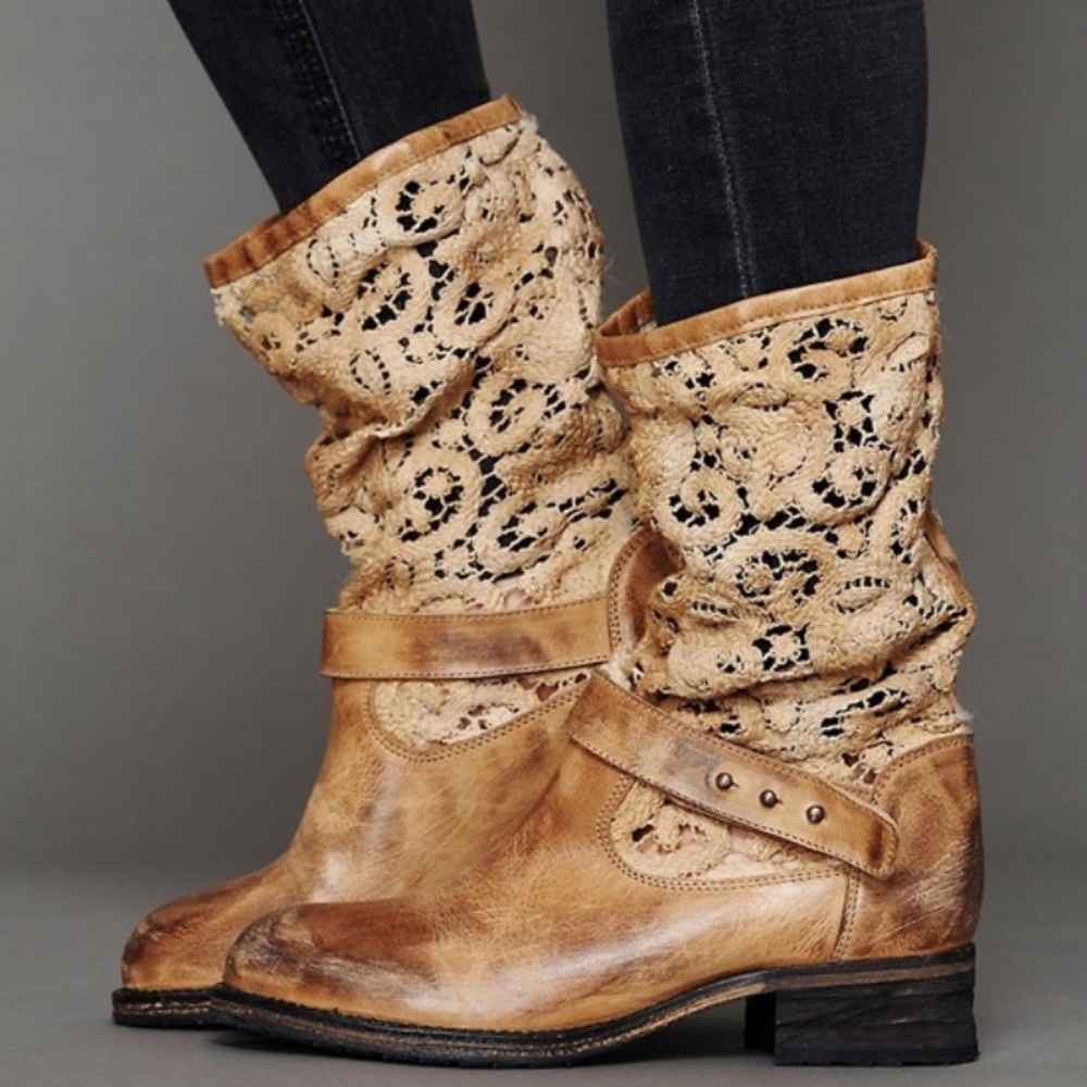 Free People Tan Lace Boots