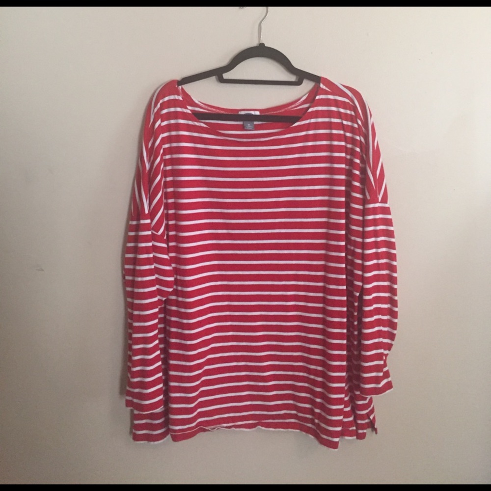 Boat neck red and white striped shirt
