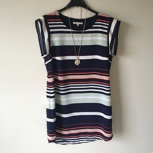 Multi-colored strip shift dress