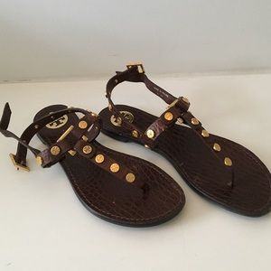 Wood brown American croc print Tory burch thongs