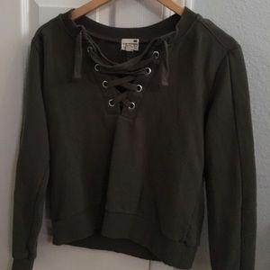 green lace up sweater