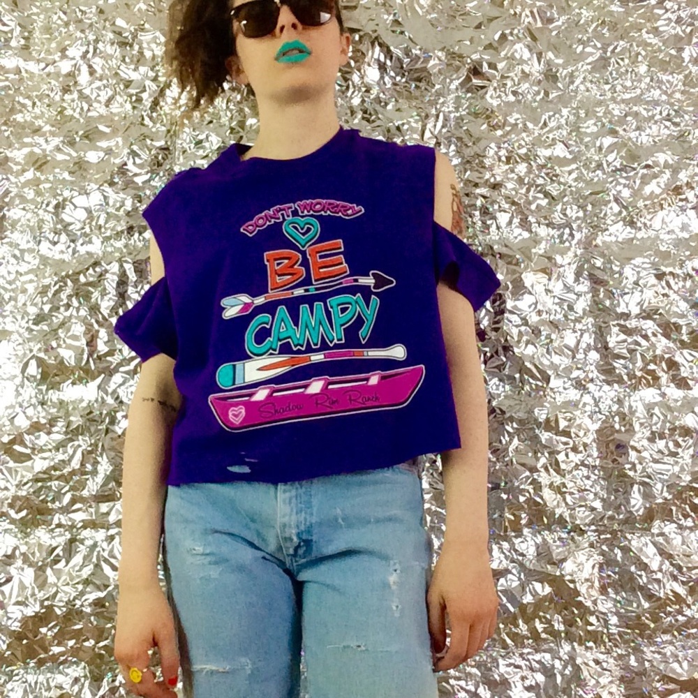 LOWEST Distressed Cold shoulder crop top