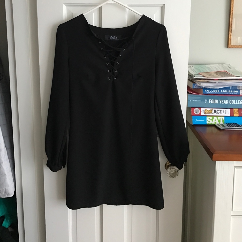 Black lace-up dress