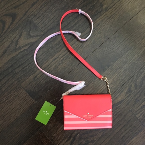 NWT Kate Spade Striped Red & Pink Crossbody Bag - Picture 2 of 7