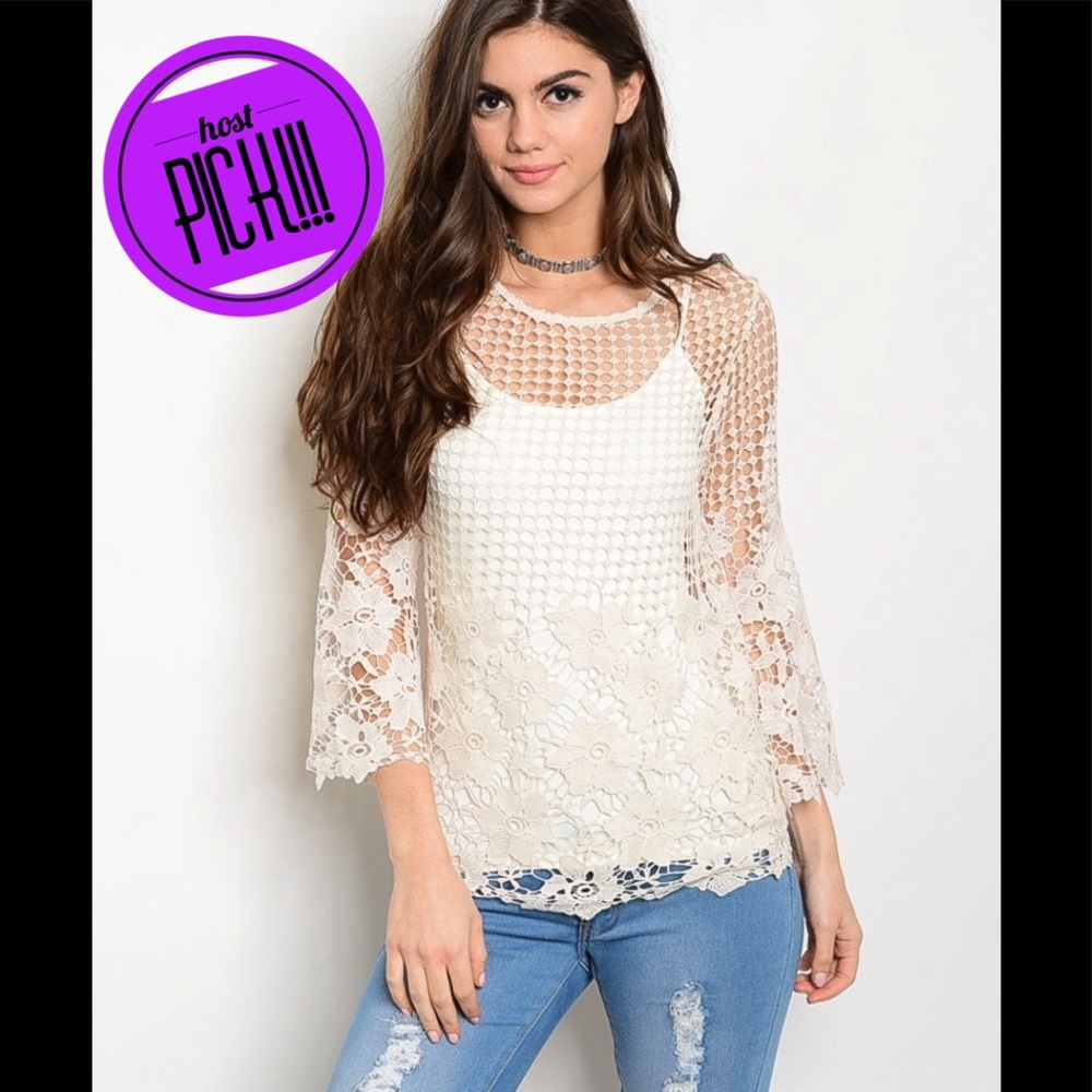 πππHPππ NWT IVORY CROCHET TOP - Picture 1 of 2