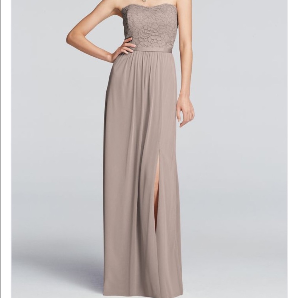 Davids Bridal lace and mesh bridesmaid dress