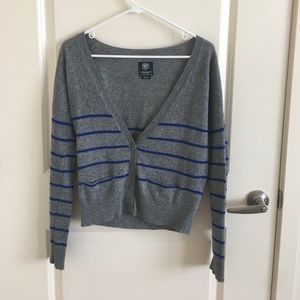 Grey and blue striped cardigan