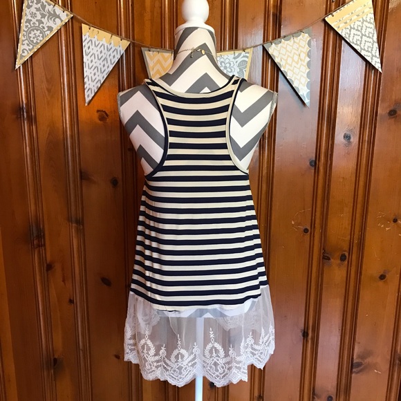 Navy Stripe Lace Trim Tank - Picture 3 of 4