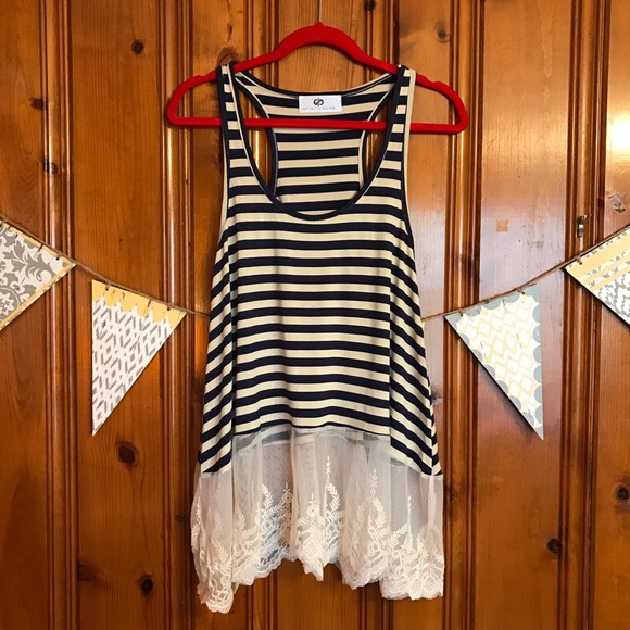Navy Stripe Lace Trim Tank - Picture 4 of 4
