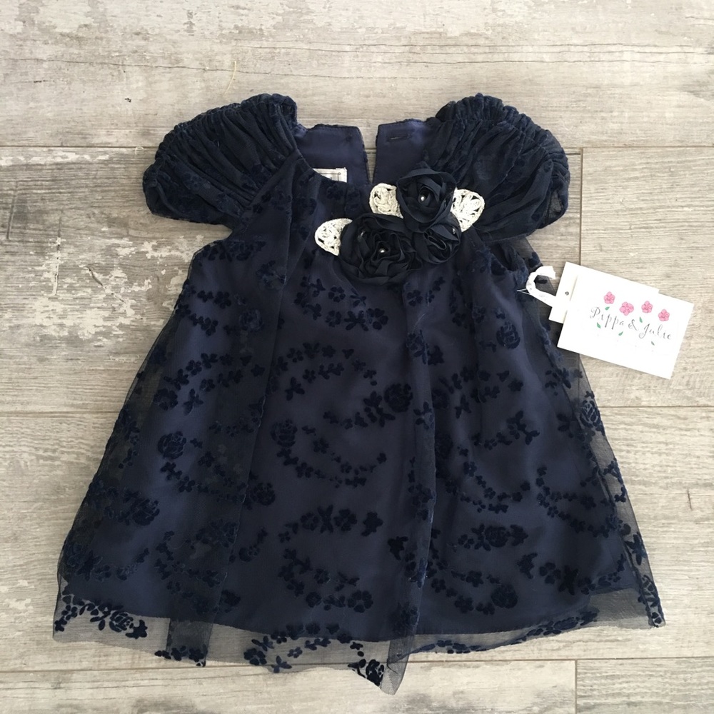 Sz 12 month Navy Blue velvet & lace dress