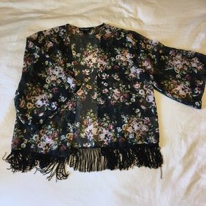 Floral fringe kimono