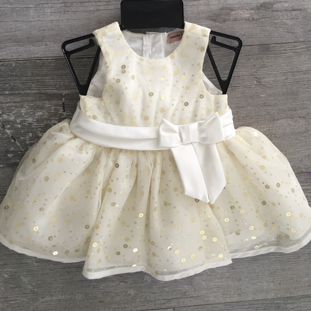 Cream tulle dress with gold sequence