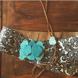 Turquoise slab western belt buckle
