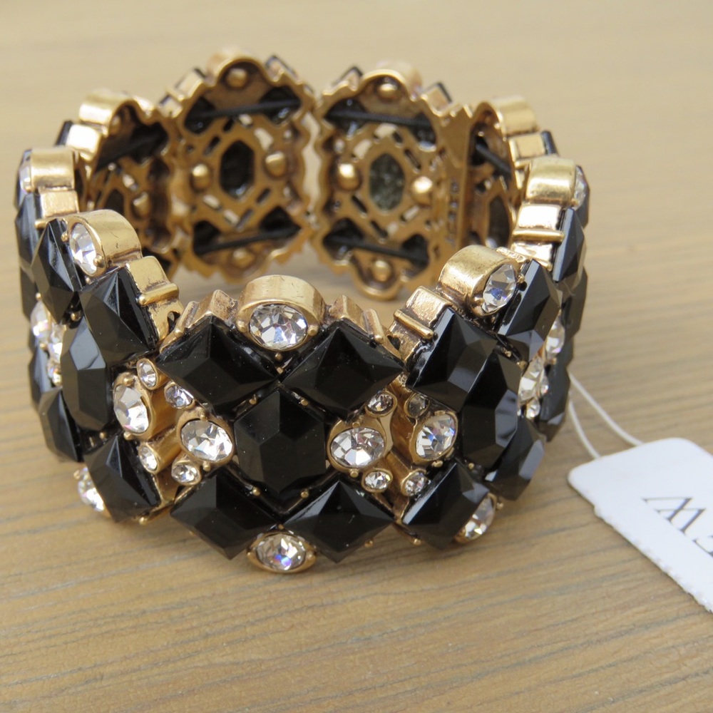 J. Crew Black and Crystal Elastic Bracelet