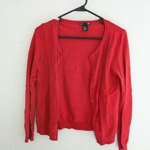 H&M red scoop neck cardigan