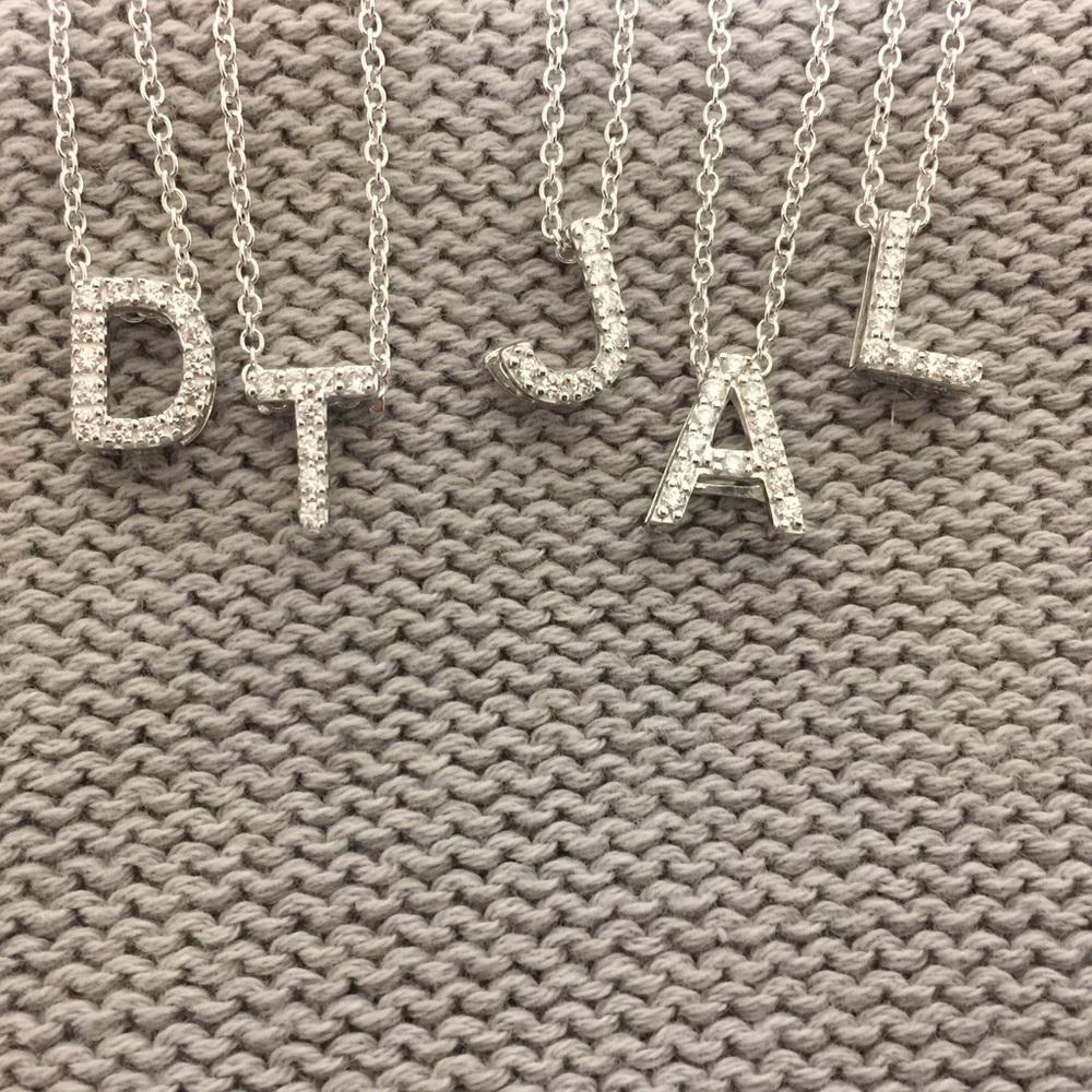 .925 Sterling 1/2" Initial CZ Necklaces, NWT - Picture 2 of 5