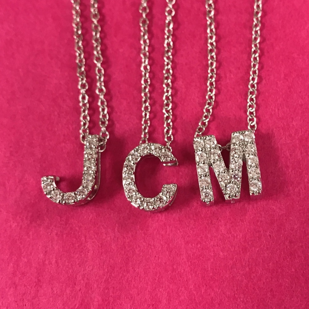 .925 Sterling 1/2" Initial CZ Necklaces, NWT - Picture 5 of 5