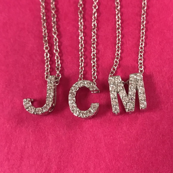 .925 Sterling 1/2" Initial CZ Necklaces, NWT - Picture 5 of 5