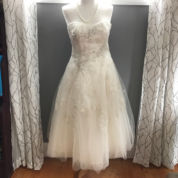 Oleg Cassini Tea Length Wedding Dress - Picture 1 of 4