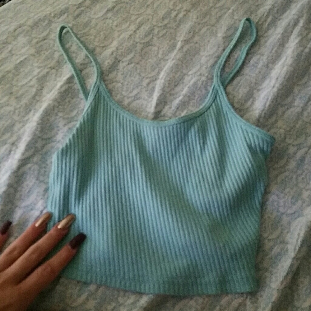 light blue crop top