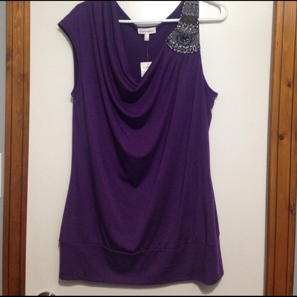 *Never Worn* Beaded Shoulder Purple Top