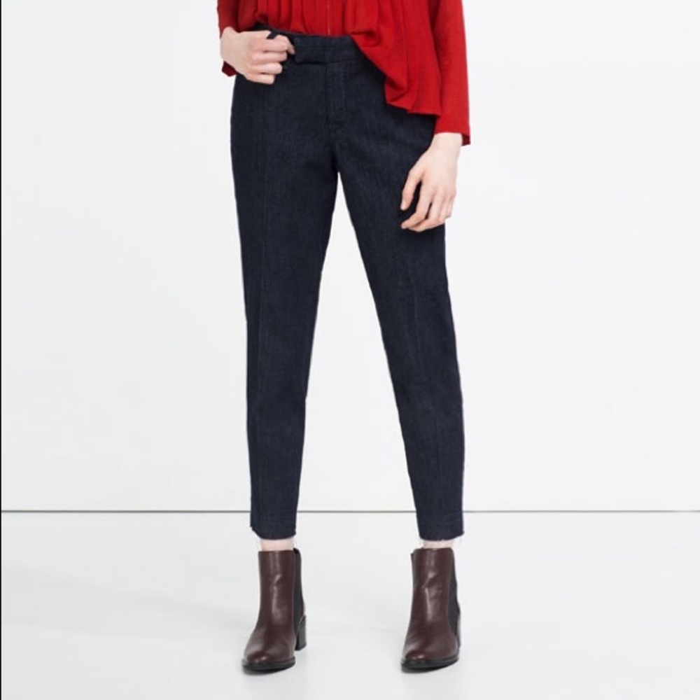 Zara chino style mid rise jeans with frayed hem