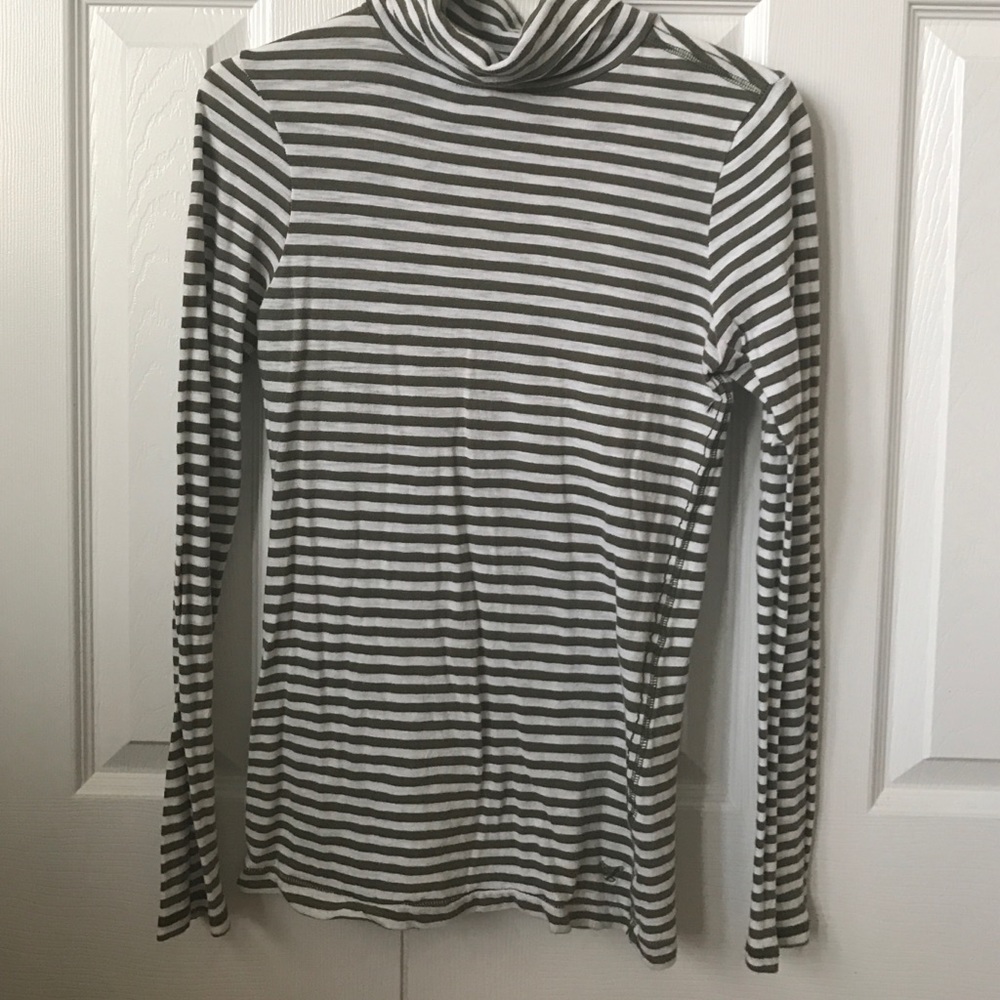 Olive green and shite striped turtleneck